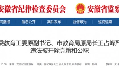 安徽一教育局原局长被双开！